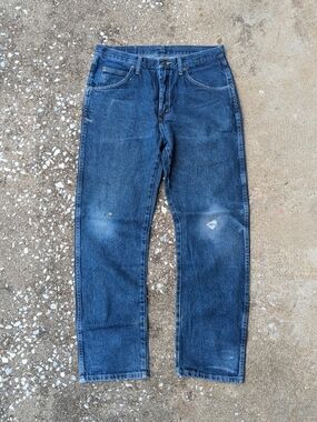 Wrangler Men's Dark Blue Straight Jeans - Distressed And Stained